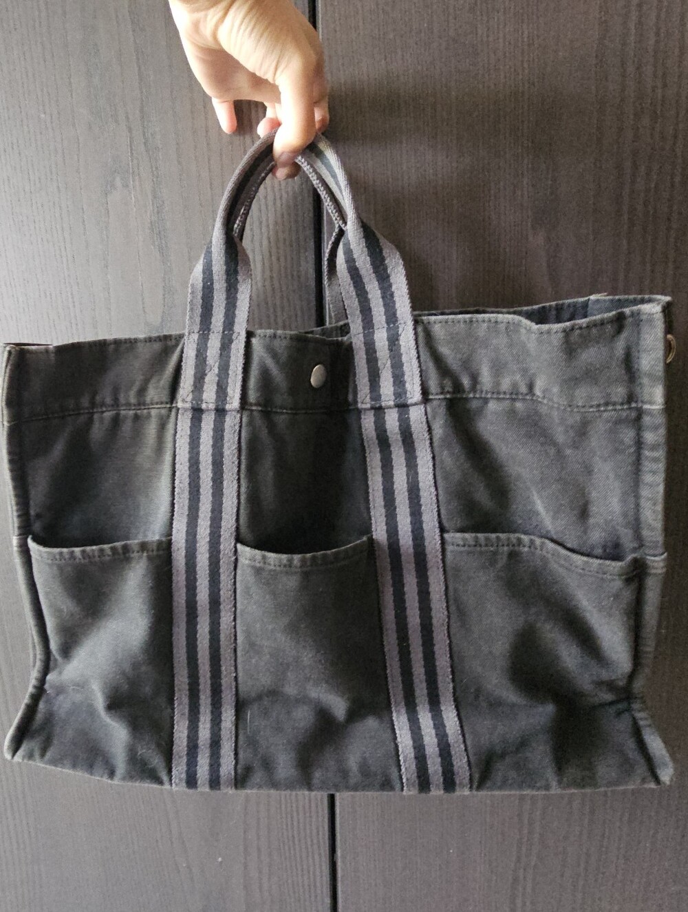 Authentic Hermès Vintage Fourre-Tout MM Canvas Tote Bag Black Gray - Picture 2 of 8